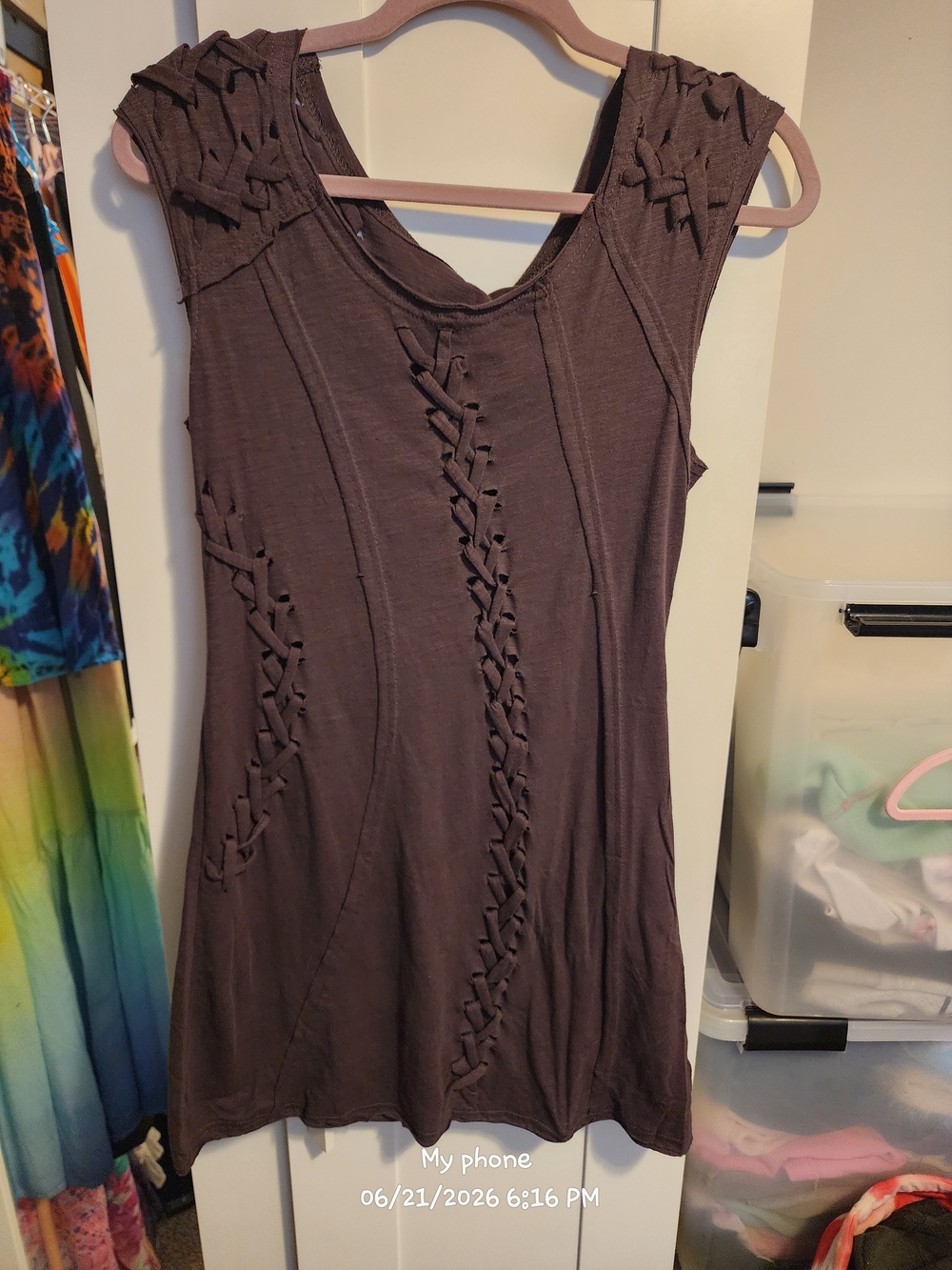 Monoreno Brown Mini Dress with Braided Detail